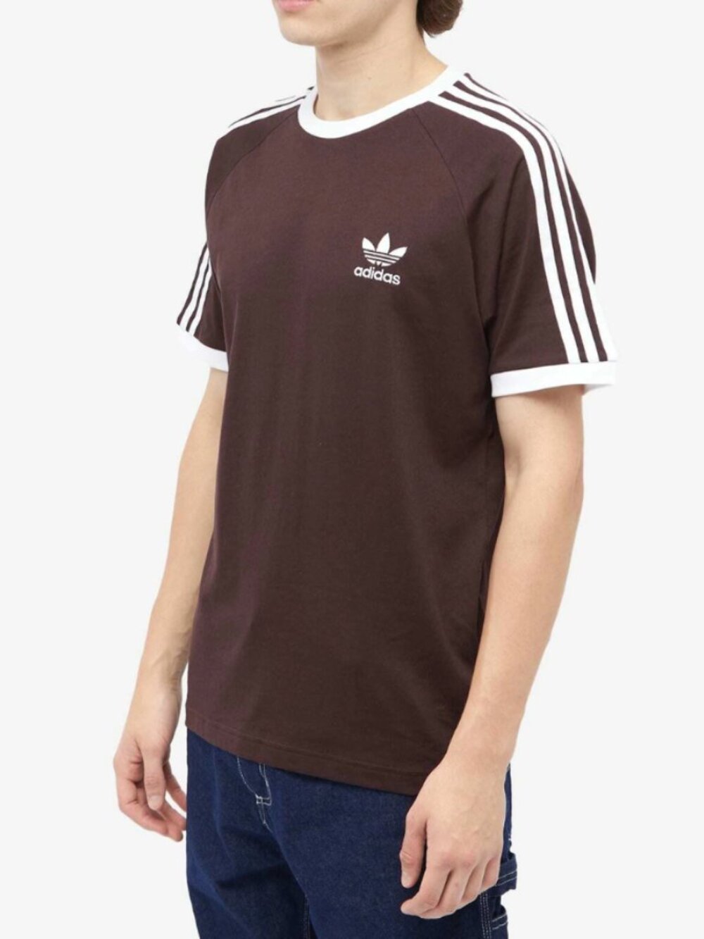 Adidas Originals 3-Stripe T-Shirt Size S Shadow Brown